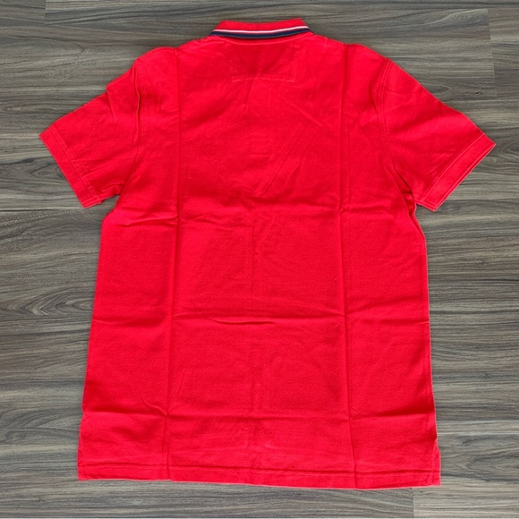 Sale! Chaps Polo Shirt Poppy Red Cotton with Striped Collar Size M - Picture 7 of 7